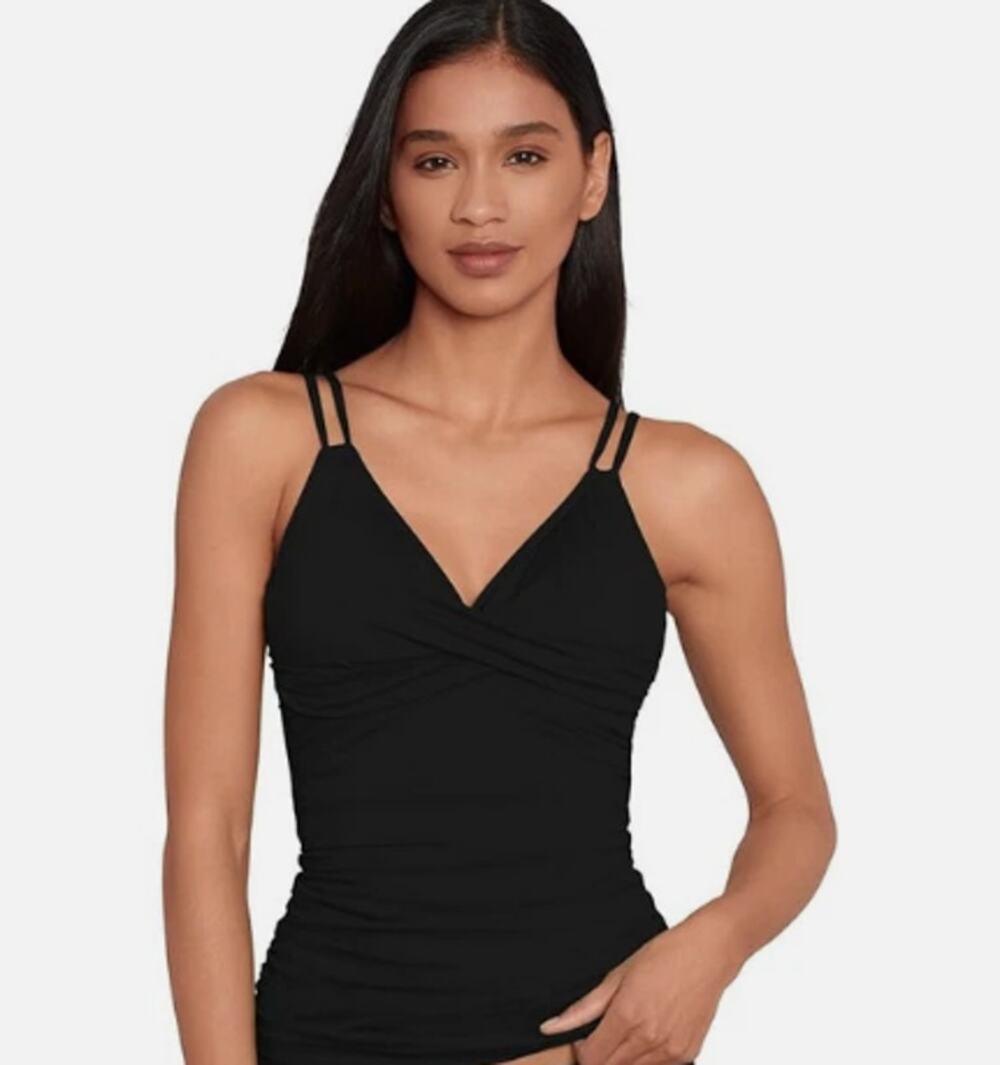 LAUREN RALPH LAUREN Double Strap Twist Tankini Top Size 10 Black Underwire NWT